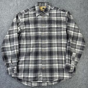 Outback Rider Flannel Shirt Mens Medium Gray Black Plaid Long Sleeve Button Up